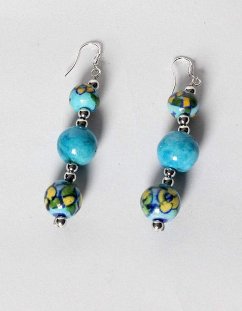Blue Pottery Full Bead Necklace With Earrings and Bracelet (Turquoise)